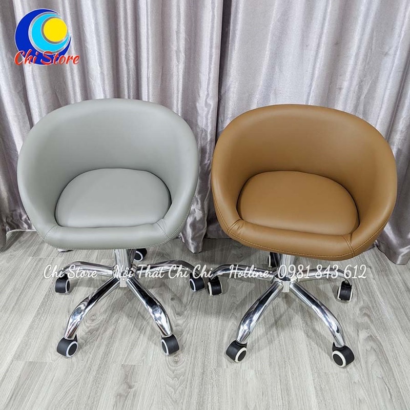 Ghế Xoay Spa Có Tựa, Ghế Trang Điểm Mẫu Da Liền, Livestream Bánh Xe Chỉnh Độ Cao 40-55cm Và Xoay 360 Độ