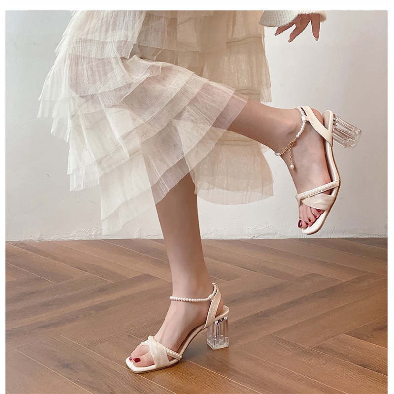 Giày Sandal Cao Gót 2022 Đính Ngọc Trai Phong Cách Thời Trang Mùa Hè Mới Cho Nữ