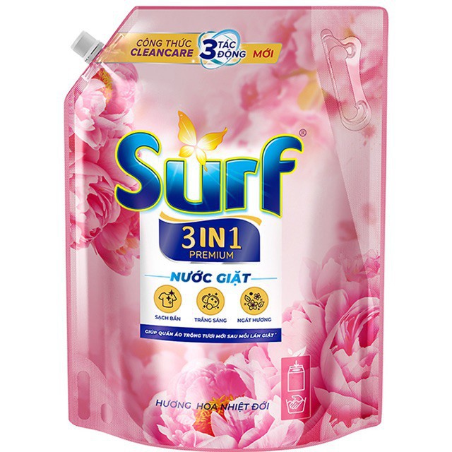Shock NƯỚC GIẶT SURF 3,5kg 3in1 hương hoa nhiệt đới giá bìa 162k KNKL19