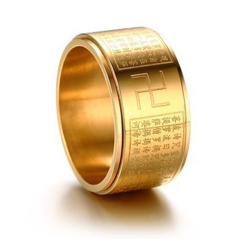 Nhẫn xoay BÁT NHÃ TÂM KINH khắc chữ VẠN không đen xoay 360 độ - Tặng vòng tỳ hưu Phong Thủy Titan