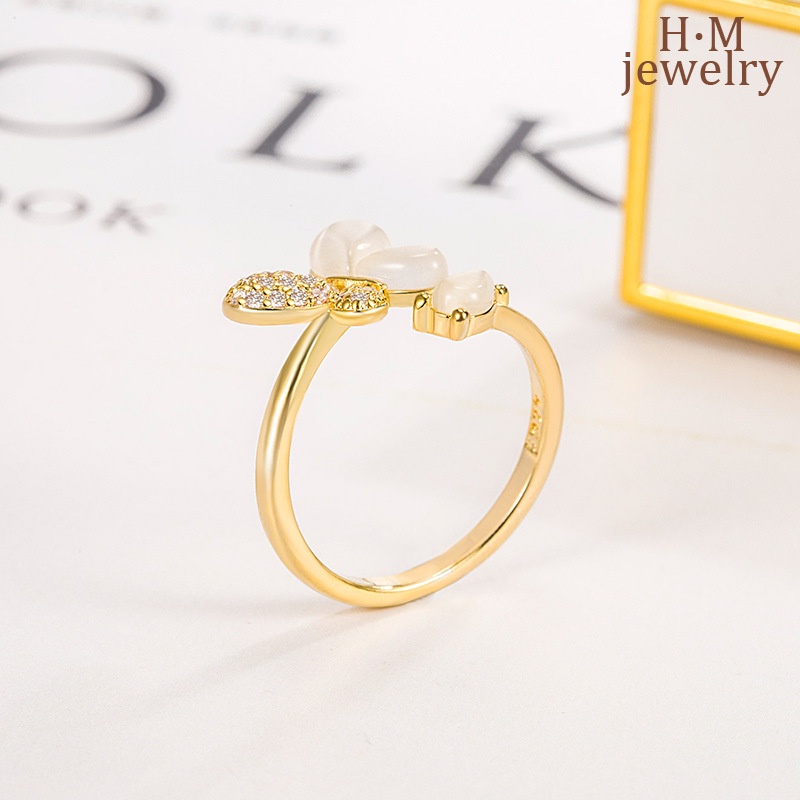 Nhẫn Dạng Hở Đính Đá Opal Hình Hoa Bướm Đơn Giản Thời Trang