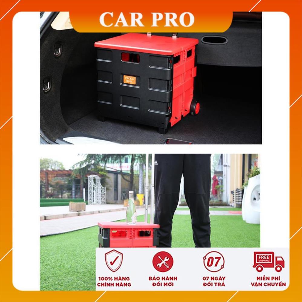 Xe kéo đi chợ đa năng gấp gọn - Thùng đựng đồ vali kéo gấp gọn trên ô tô - CAR PRO