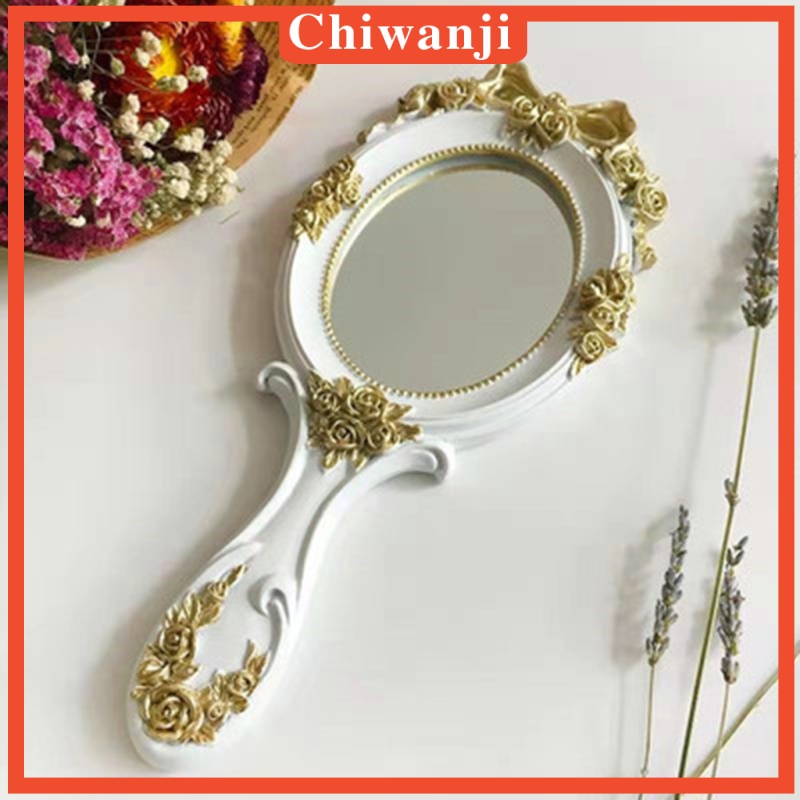 [CHIWANJI] Handheld Mirror with Embossed Rose Pattern for Makeup, Oval Shape