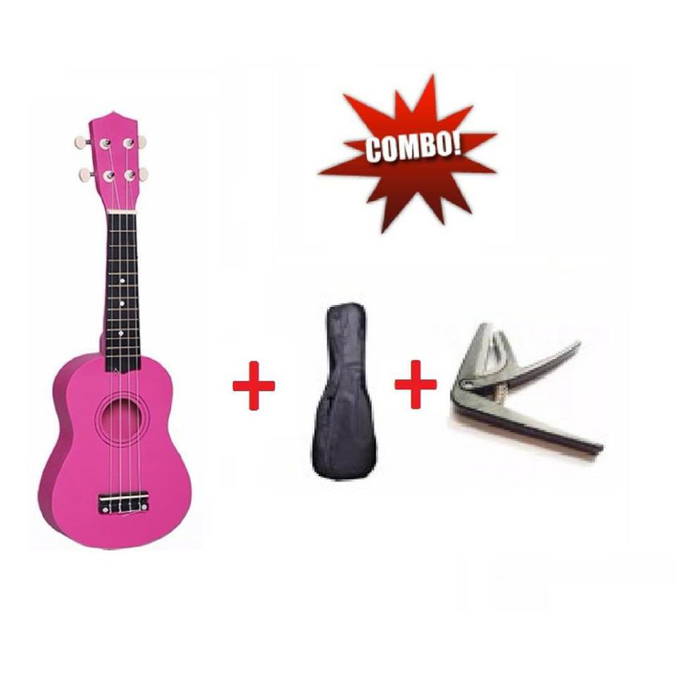 Gói Ukulele Soprano trơn nhiều màu + Bao vải + Capo - Hàng Có Sẵn