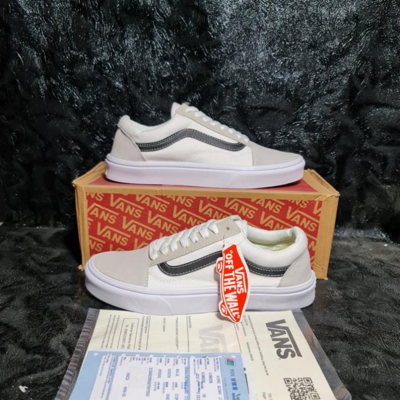 Giày Vans Old Skool Trắng Sọc Đen White Black Nam Nữ 🐋