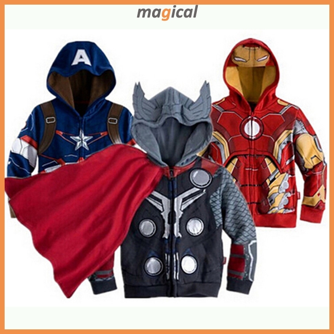 Áo khoác hoodie khóa kéo tay dài in hình siêu anh hùng hoạt hình cho bé trai