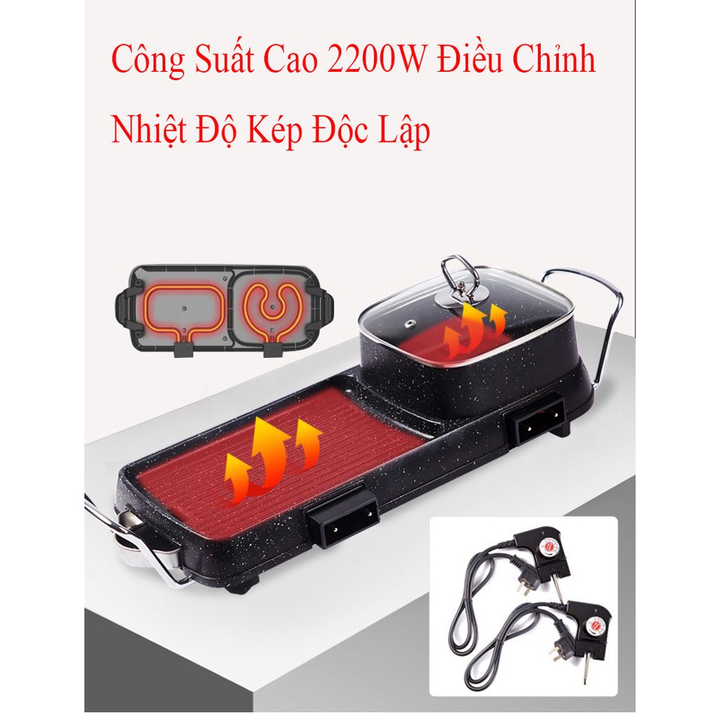 Bếp  Lẩu Nướng Đa Năng 2 Trong 1 , Công Suất 2200W , Tiết Kiệm Thời Gian , An Toàn , Mang Lại Bữa Ăn Ngon