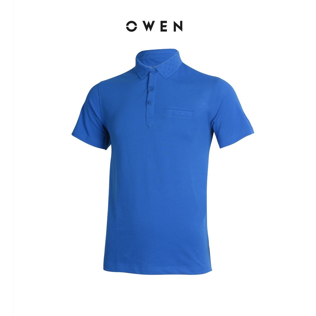 OWEN - Áo polo ngắn tay Owen màu xanh trơn 20253 - Áo thun có cổ Owen