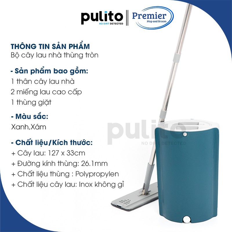 Bộ cây lau nhà thùng tự vắt 2 ngăn thông minh xoay 360 độ Pulito LS-CKT-TT