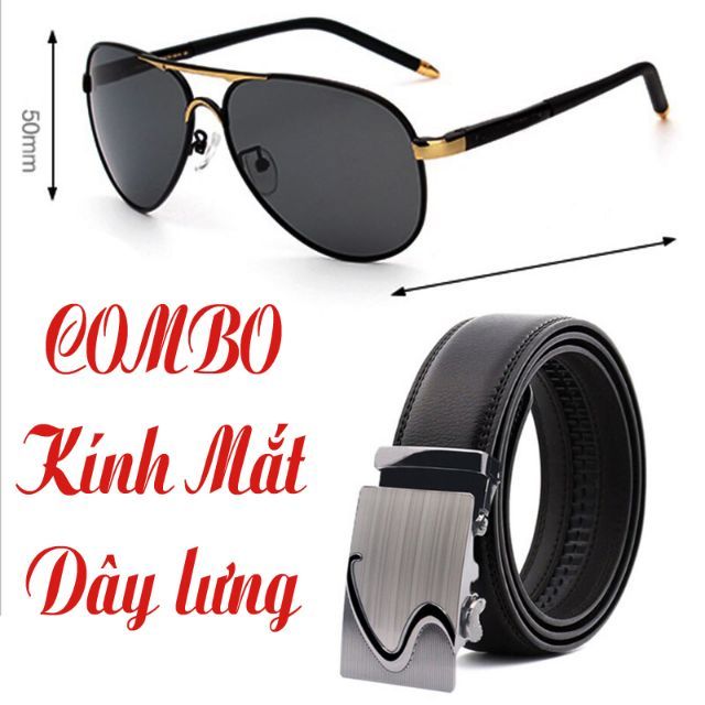 Combo FREE SHIP: Kính mắt nam đen vàng + Dây lưng, dây nịt chữ S - Tôi yêu VN