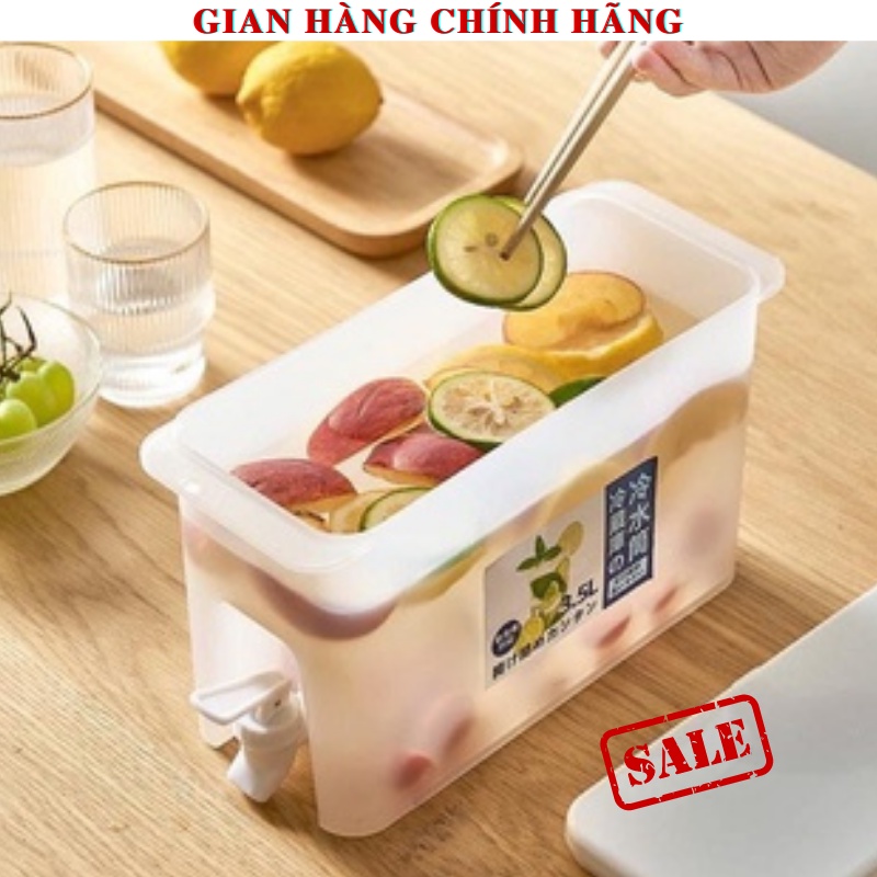 Bình nước hoa quả 3,5l, Bình đựng nước để tủ lạnh có vòi thiết kế thông minh, Nhựa PP an toàn, dễ dàng tháo lắp lau rửa