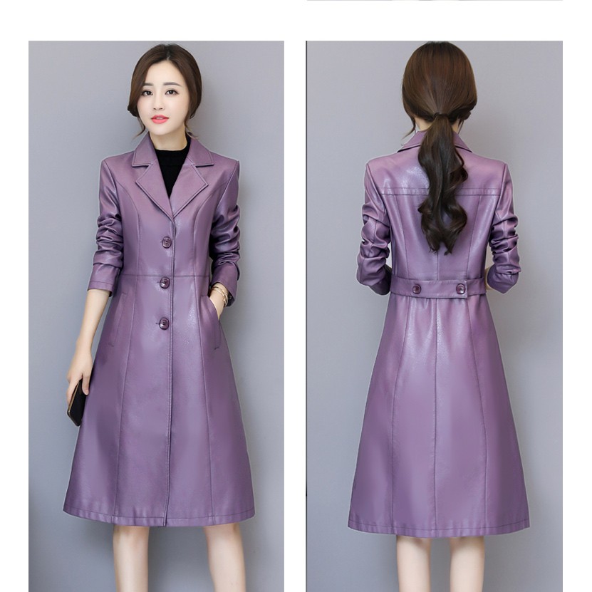 ÁO KHOÁC DA NỮ DÁNG DÀI CỔ VEST