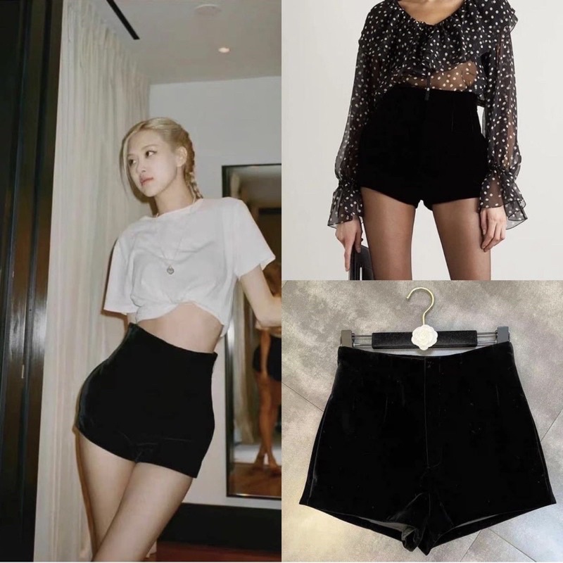 Quần short nhung basic cạp cao