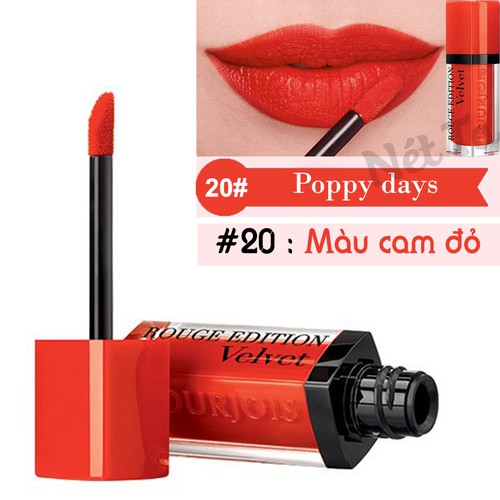 Son Bourjois Rouge Edition Velvet 7.7ml màu 20 - Poppy days - Màu cam đỏ