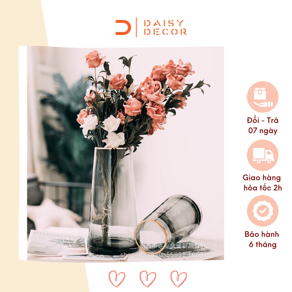 Lọ hoa thuỷ tinh Symphony trang trí phong cách Bắc Âu mạ viền miệng lọ - Daisy.decor - Hàng có sẵn