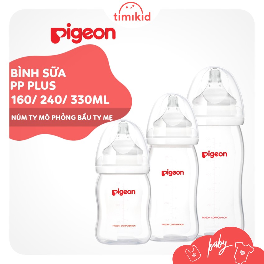 [CHÍNH HÃNG] Bình sữa cổ rộng cho bé PP Plus Pigeon chịu nhiệt cao 160ml/ 240ml/ 330ml - Timikid Store