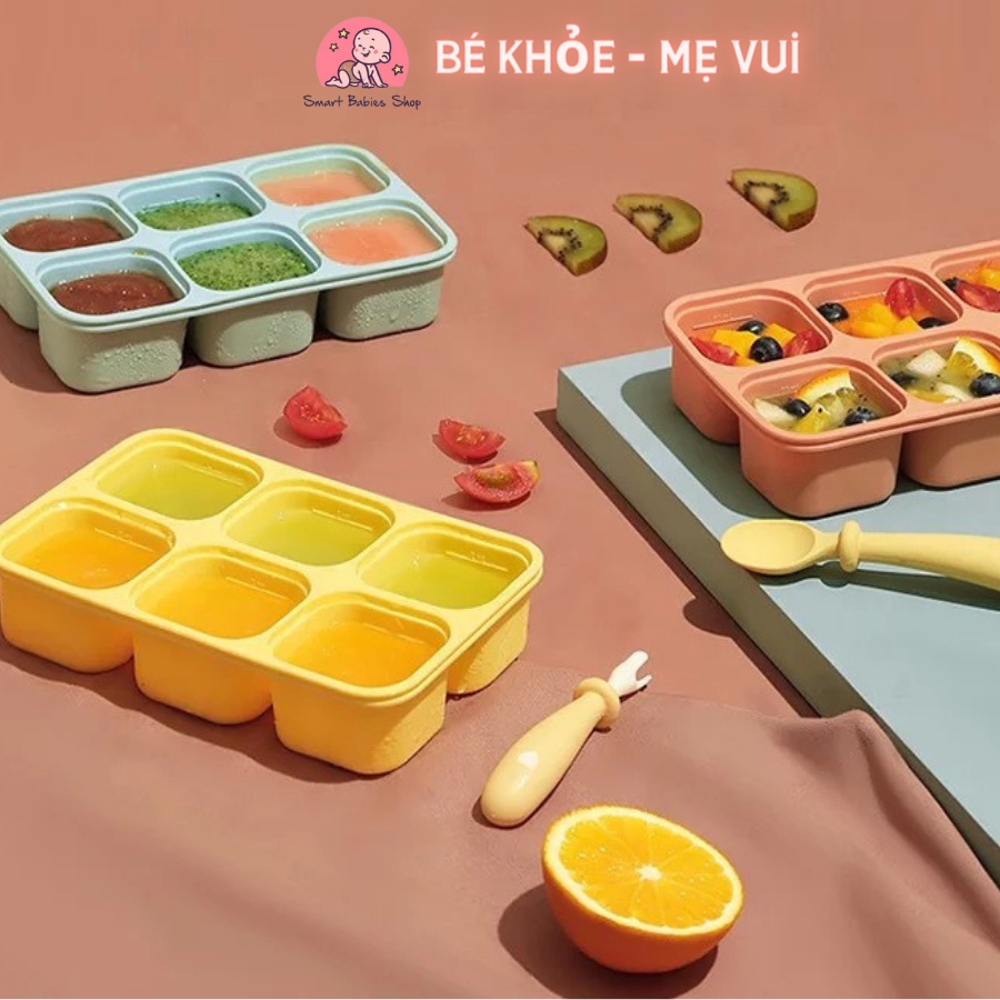KHAY SILICONE TRỮ ĐÔNG ĐỒ ĂN DẶM , HỘP TRỮ THỨC ĂN CHO BÉ, HỘP ĐỰNG THỰC PHẨM, SMART BABIES SHOP