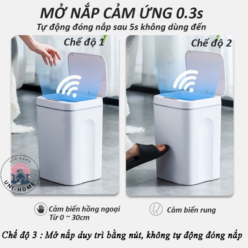 Thùng Rác Cảm Ứng Tự Động Thông Minh Sạc Tích Điện 3 Chế Độ Chống Nước Tốt