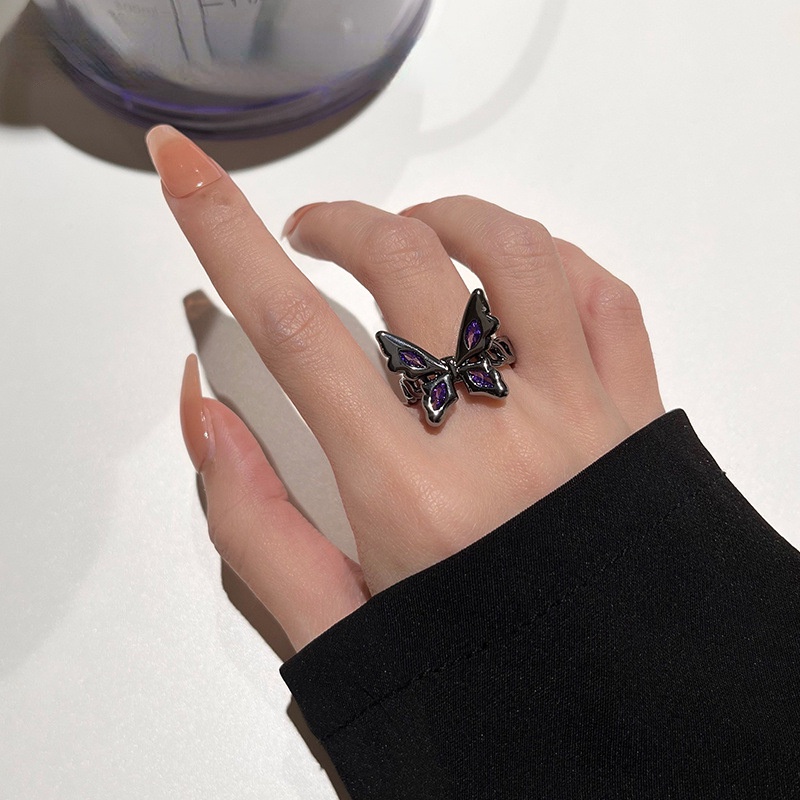 Nhẫn Hình Bướm Màu Tím / Đen Cá Tính Sang Trọng