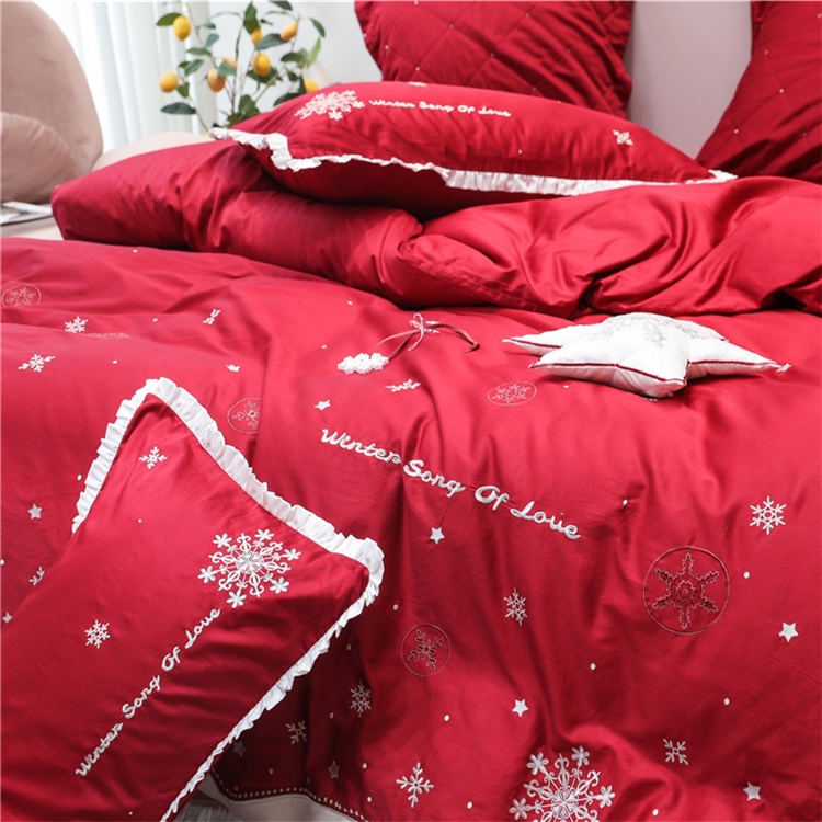 173220 Bộ chăn ga cưới cotton lụa thêu 6CT cao cấp hàng nhập