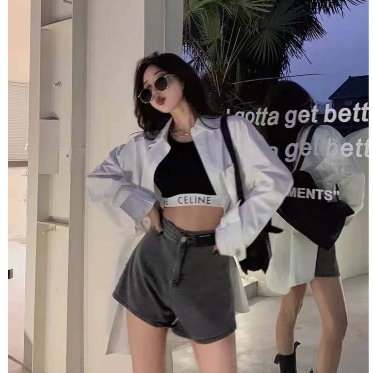 Áo tank top dệt kim sọc ngang in chữ thời trang mùa hè cho nữ