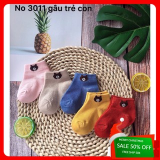 Combo 5 đôi tất gấu trẻ em mix màu kèm túi