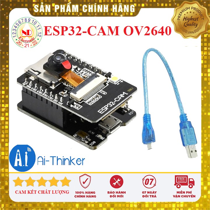ESP32 CAM [FULL ĐẾ + DÂY NẠP]  Module ESP32 có tích hợp Camera, WiFi, Bluetooth BLE 4.2-Kit IOT ứng dụng nhà thông minh.