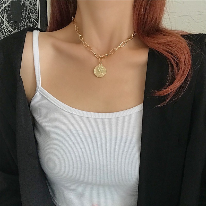 Vòng cổ dây xích TOBI STORE Dây chuyền chocker xích to mặt đồng xu cổ điển TB123