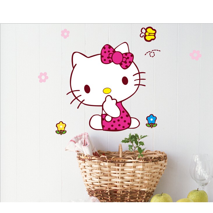 Miếng dán tường hình mèo Hello Kitty nghệ thuật dễ thương DIY trang trí phòng tắm/nhà vệ sinh gia đình