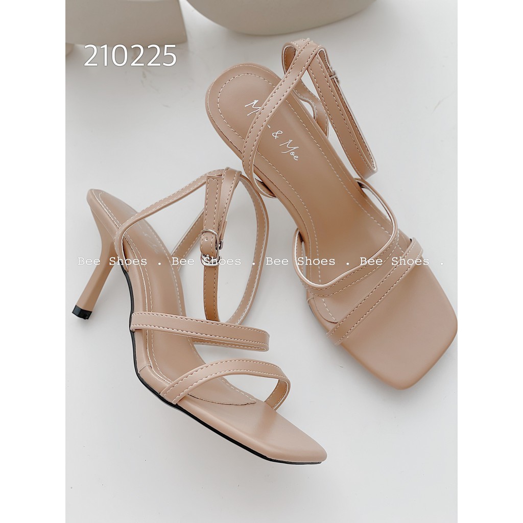 BEESHOES - SANDAL NỮ MŨI VUÔNG QUAI NGANG TRƠN - SANDAL NỮ MŨI VUÔNG GÓT NHỌN CAO 7 PHÂN SẴN MÀU ĐEN - BE - TRẮNG 210225