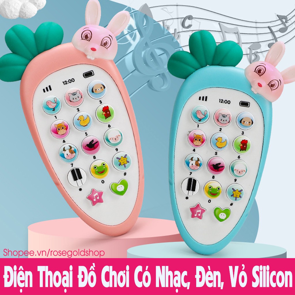 Điện Thoại Đồ Chơi Có Nhạc Và Đèn Kèm Vỏ Silicon, Dây Đeo + 3 Pin Aaa Dành Cho Bé