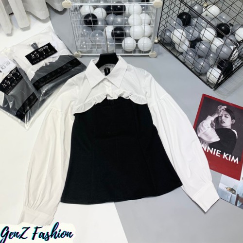 ⭕️ [CÓ HÌNH/VIDEO THẬT - HÀNG CAO CẤP] Áo Khoét Ngực Tay Bèo Cổ Sơ Mi Đen Trắng_Mã CD057_GenZ Fashion