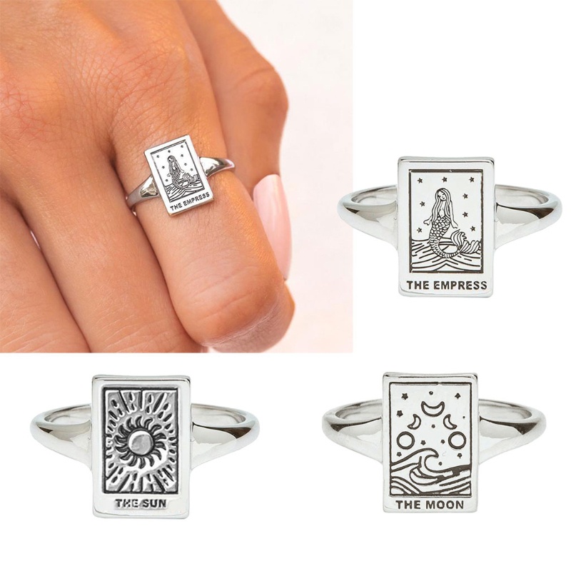 ✿ Nhẫn Khắc Hình Mặt Trời Mặt Trăng / Cung Hoàng Đạo May Mắn Phong Cách Vintage