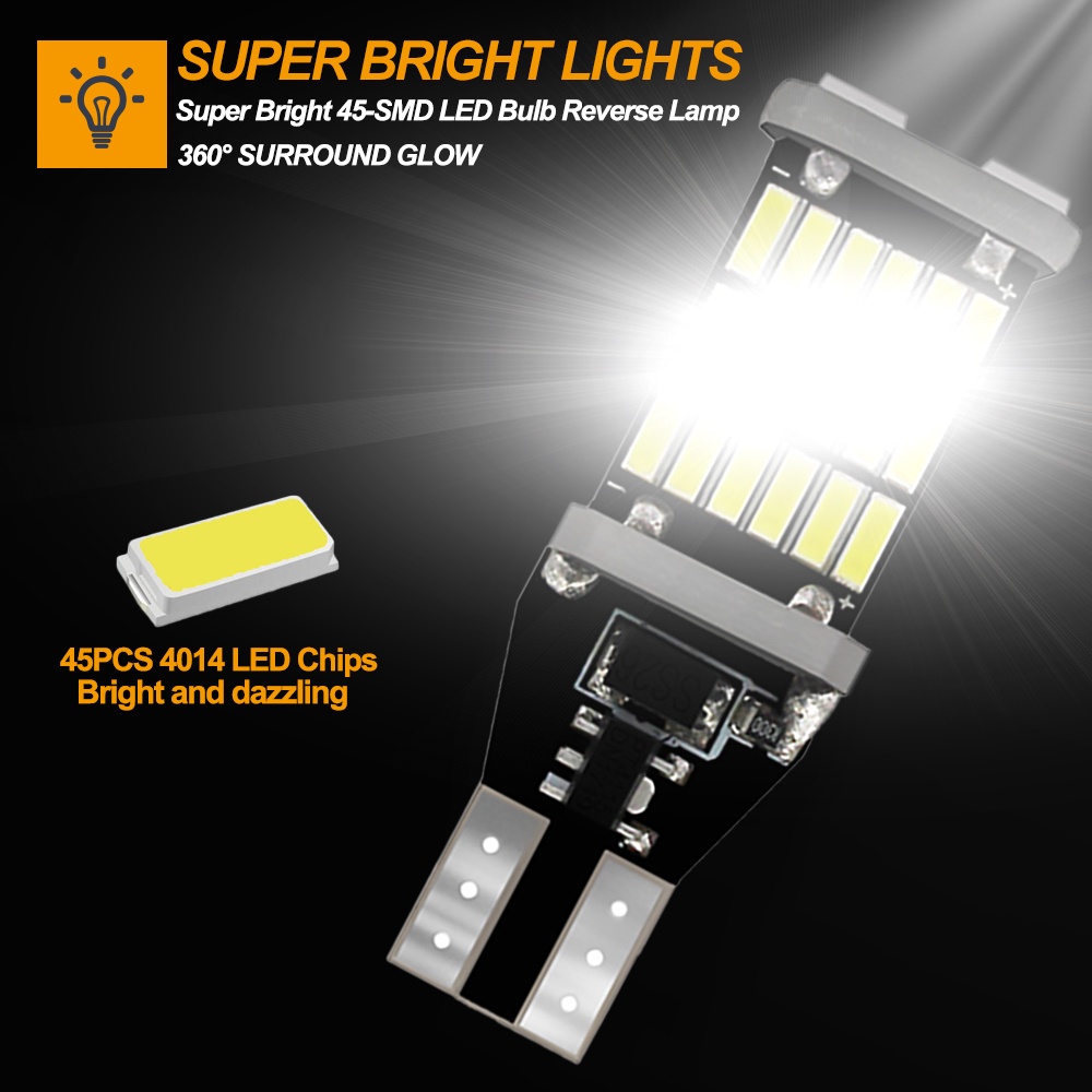 Set 2 Đèn led canbus t 15 4014 45 smd Ánh Sáng Trắng Chống Sương Mù Cho Xe Hơi
