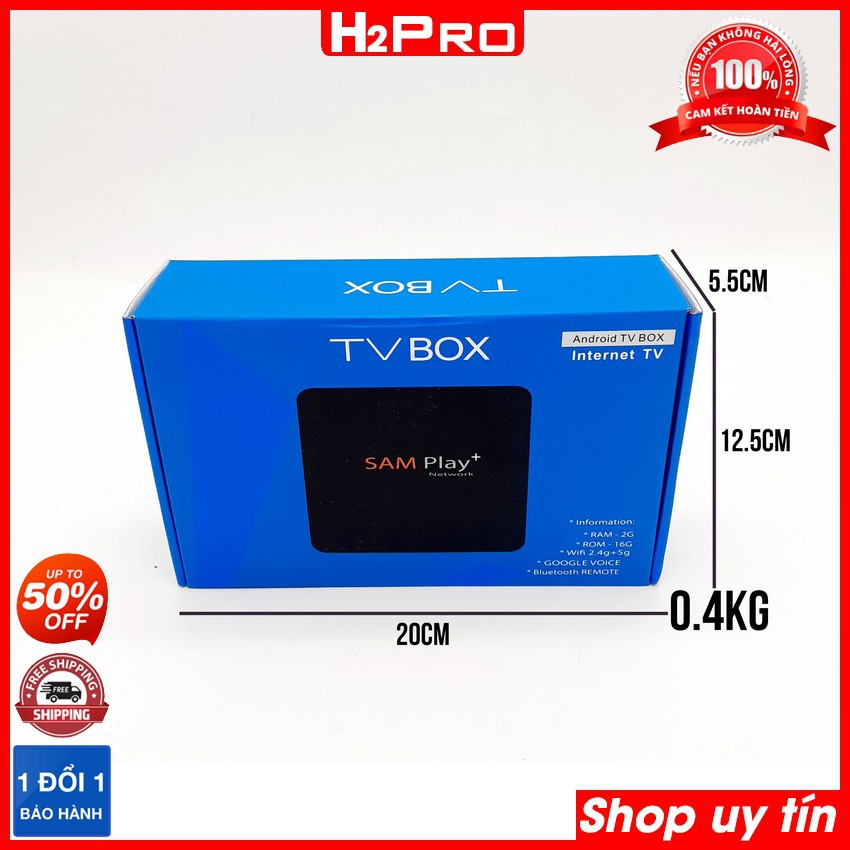 Tivi box android SAMPLAY+ H2Pro 2GB+16GB chính hãng, chạy mượt, android tivi box giá rẻ có tìm kiếm giọng nói