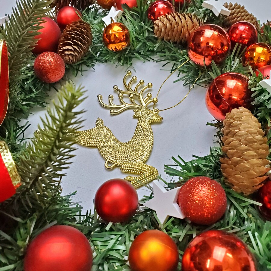 Vòng Hoa Trang Trí Noel D43 size 40cm Tặng Kèm Đèn, Vòng Nguyệt Quế Giáng Sinh