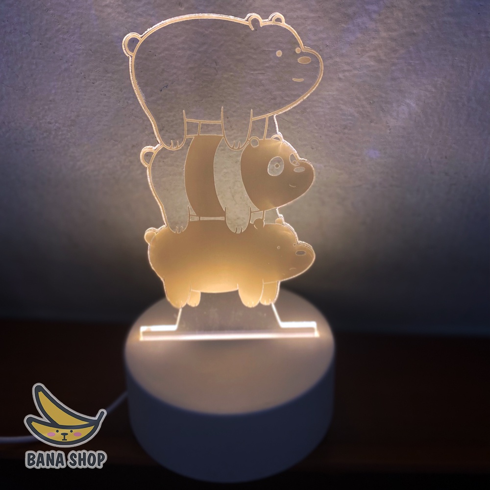 Đèn ngủ LED 3D phát sáng anh em gấu bare bear Chúng tôi đơn giản là gấu