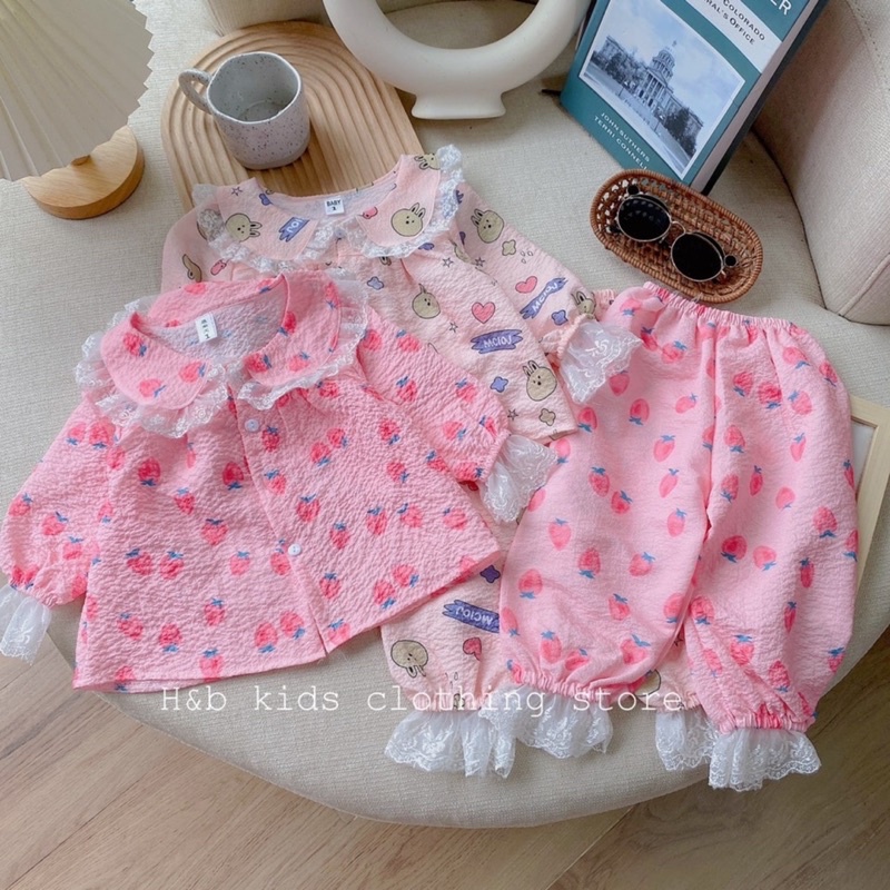 Bộ quần áo mặc nhà chất phối ren siêu xinh cho bé❤️Pijama dài bé gái