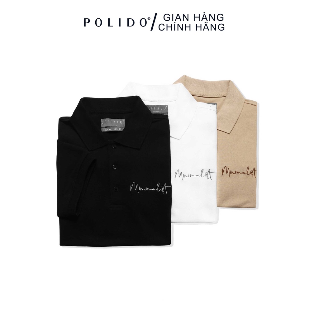 Áo Polo Nam Cộc Tay CEFFYLO Màu Đen Thêu Minimalist Ở Ngực Form Dáng Slim Thấm Hút Mồ Hôi Tốt