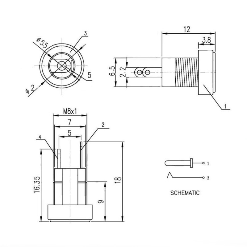 Set 5 Đầu Nối Ổ Cắm Nguồn Dc-022B 5.5x2.1mm