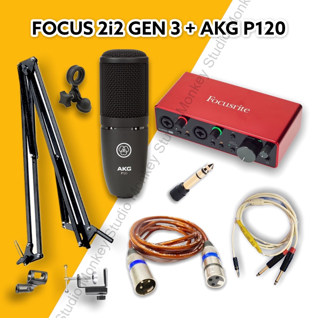 Mic Livestream | Micro thu âm Sound Card Focusrite 2i2 Gen 3 & Mic AKG P120 Hát Livestream Chuyên Nghiệp, Monkey Studio