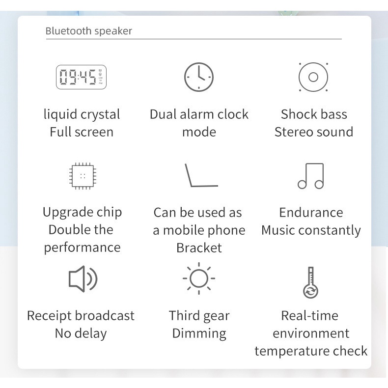 Loa bluetooth hiển thị đèn Led  kiêm đồng hồ báo thức đài FM kiêm đồng hồ báo thức màn hình soi gương