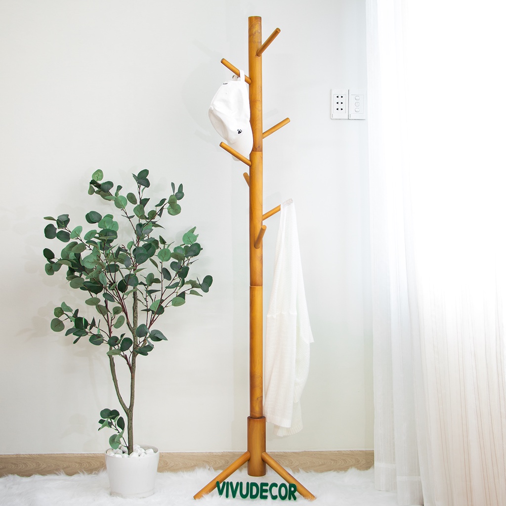 Cây treo quần áo VIVUDECOR CT13 100% gỗ tự nhiên HD 8 nhánh