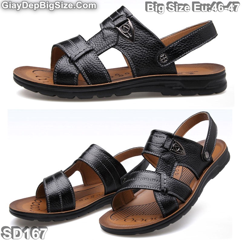 Giày sandal da bò (xăng đan) dép quai hậu big size cỡ lớn EU:45-46 cho nam chân to