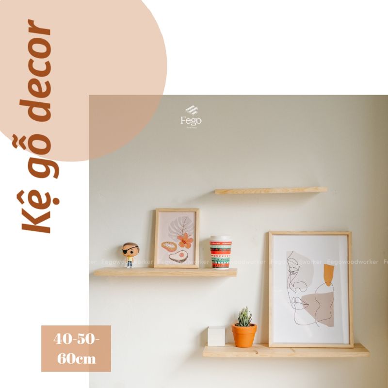 Bộ kệ treo tường set 3 thanh ngang rộng 15cm gỗ tự nhiên FEGO/ Giá gắn tường decor trang trí nhà cửa bền đẹp