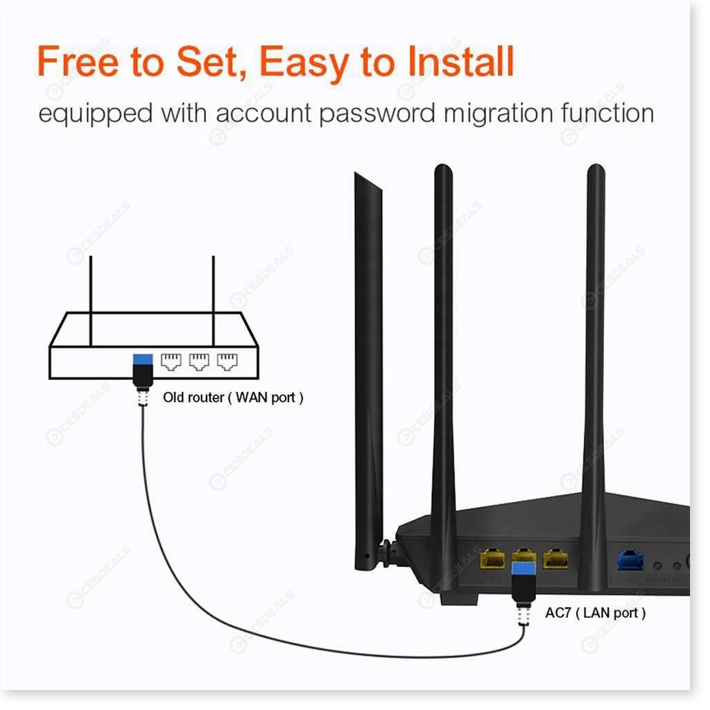 [Mã 154ELSALE2 giảm 7% đơn 300K] Thiết Bị phát Wifi chuẩn AC 1200Mbps Tenda AC7 (Đen) + 1 CÁP MẠNG - MrPhukien