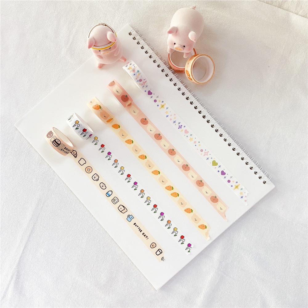Băng keo giấy washi tape Béo shop họa tiết hoa quả dễ thương dùng dán trang trí album sổ lưu niệm WS01