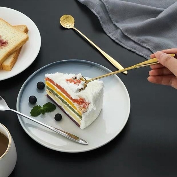 Muỗng Cà Phê Cán Dài Hình Hoa Bằng Thép Không Gỉ