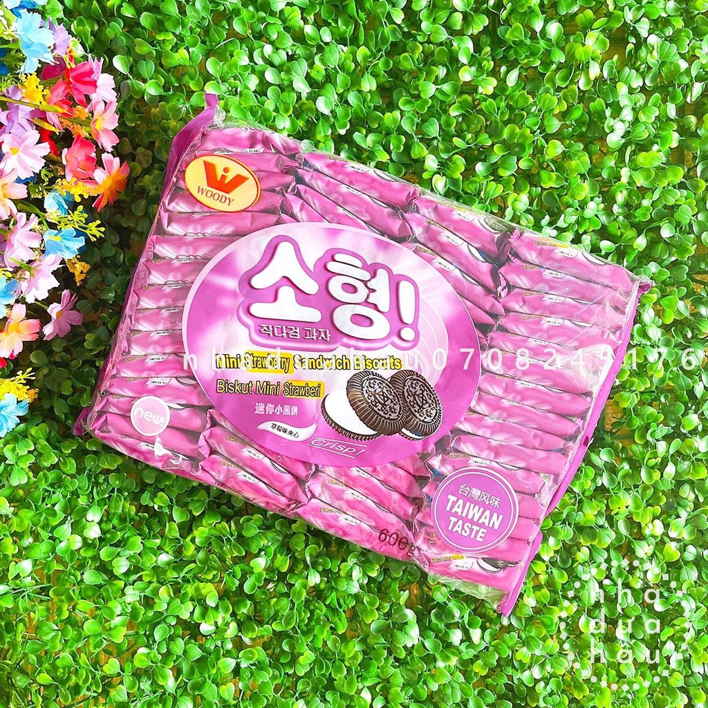 Bánh oreo mini kẹp kem 4 vị HS Hongkong gói lớn 600g gồm 60 cái nhỏ bên trong