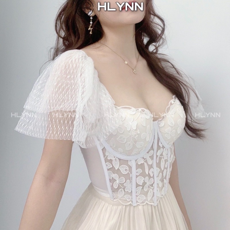 Áo corset ren hoa nổi tay cánh  tiên M182